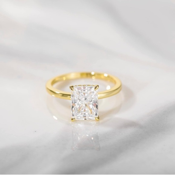 3 Carat Radiant Cut Hidden Halo Diamond Ring Yellow Gold - Picture 8 of 11